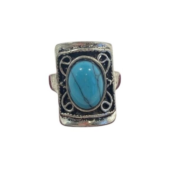 Unbranded Jewelry - Vtg Western Ring Howlite Silver Tone Rectangle Unisex Ring Size 11